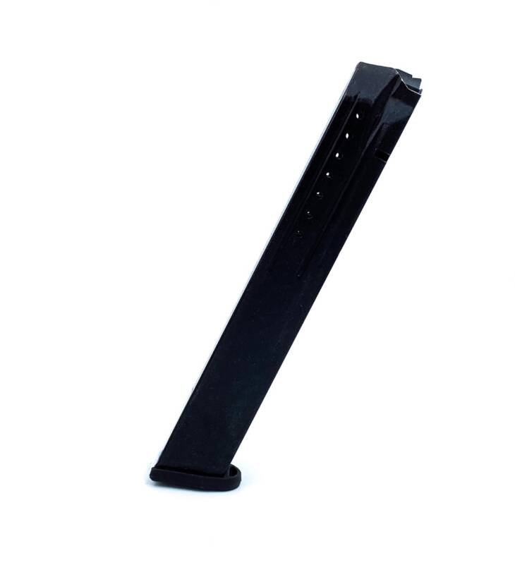 RUGA 412F03 black polymer firearm magazine with round indicators for improved performance and reliability.