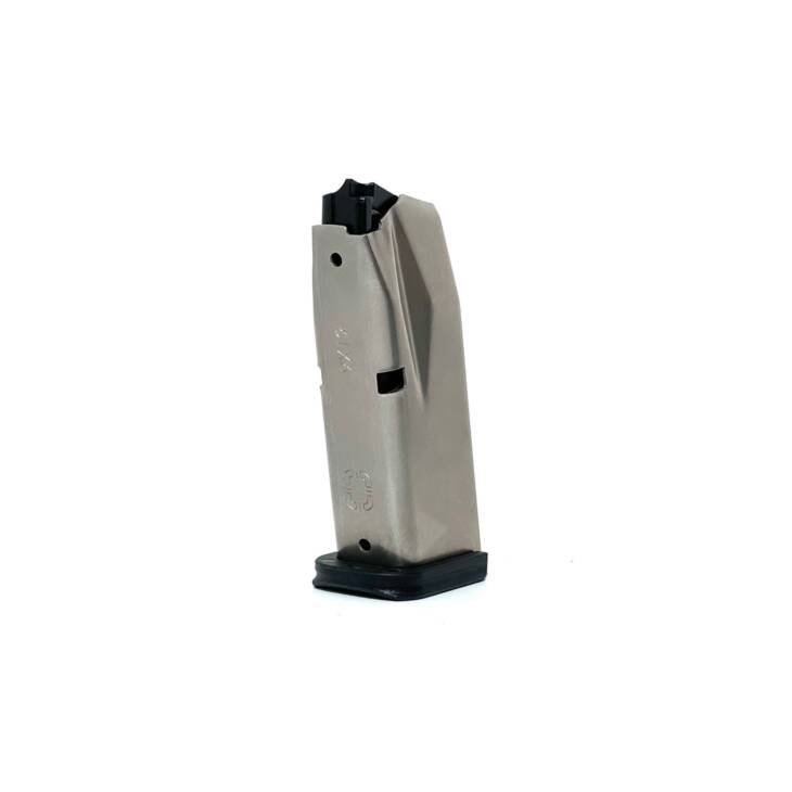 Reliable metal firearm magazine with viewing window and rubber base for optimal performance.