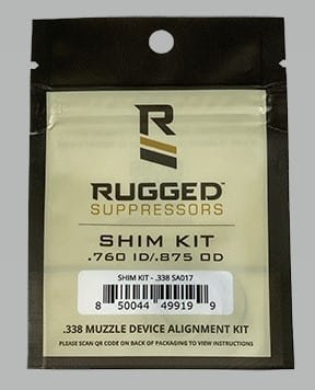 Rugged Suppressors Shim Kit for precise .760 ID/.875 OD muzzle device fit and reliability.