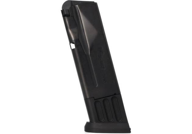 Sleek black polymer firearm magazine for reliable feeding and efficient reloading in critical situations.
