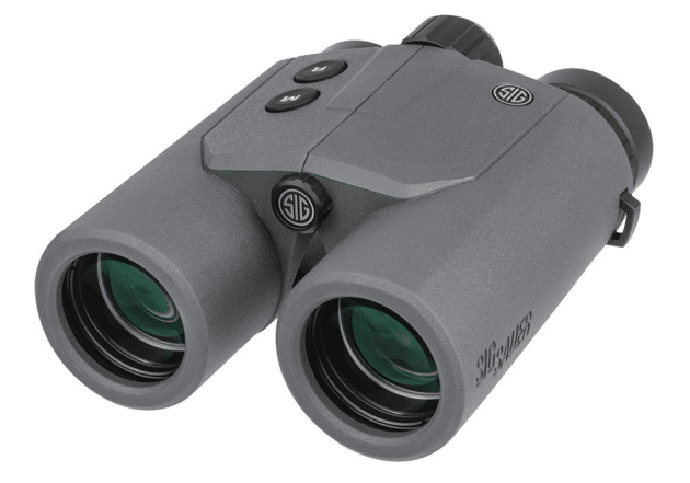 Sleek modern binoculars with green lenses, advanced features, perfect for outdoor adventures.
