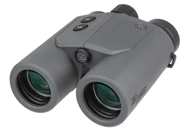 Sleek modern binoculars with green lenses, advanced features, perfect for outdoor adventures.