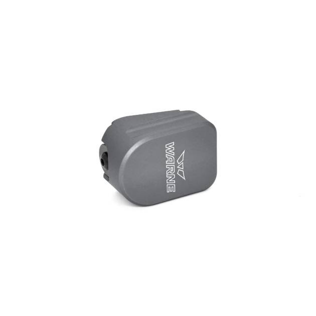 Compact gray electronic device with logo, designed for easy connectivity and portability.