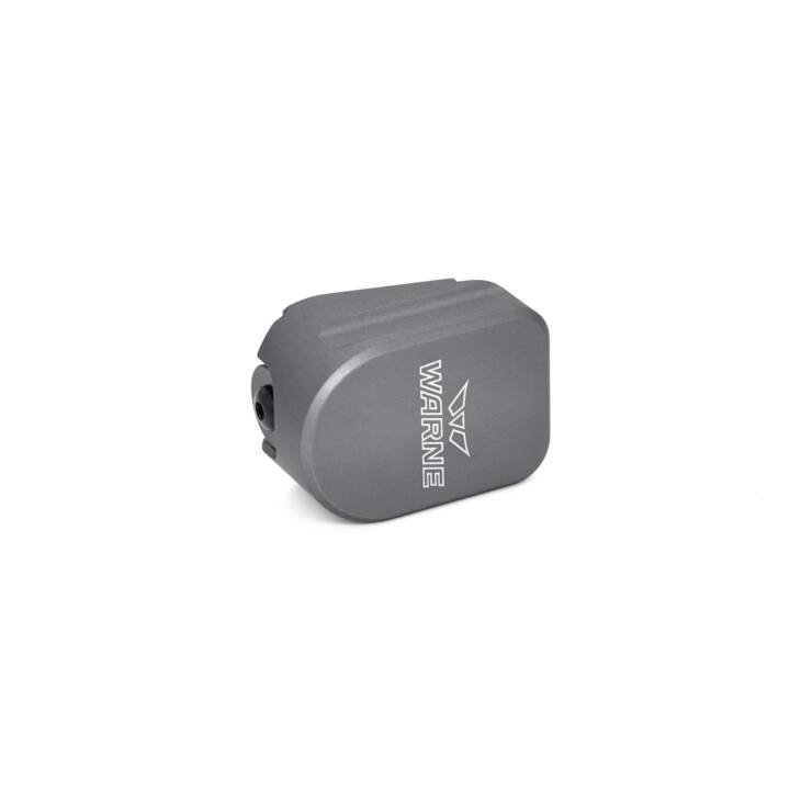 Compact gray electronic device with logo, designed for easy connectivity and portability.