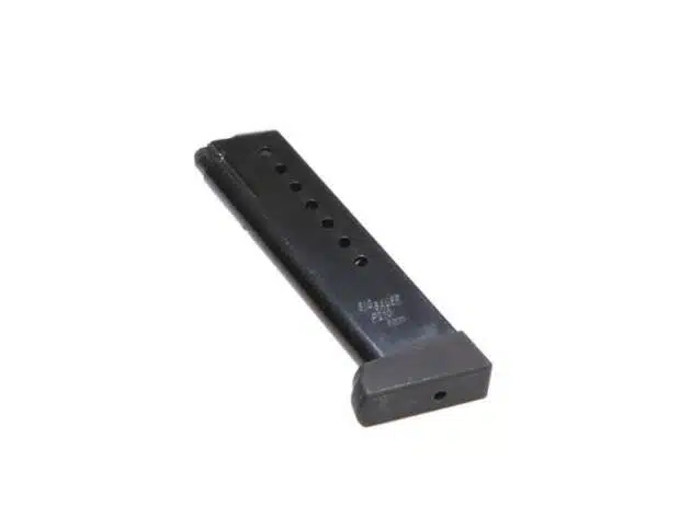 Durable matte black semi-automatic handgun magazine for reliable performance and quick reloads.