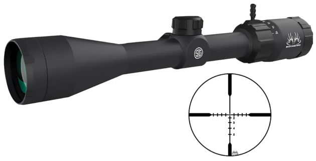 High-performance rifle scope with adjustable turret and precise reticle for optimal shooting accuracy.