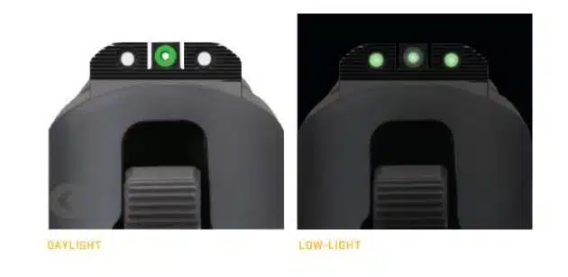 Day and Night Sights: Bright green dots for optimal visibility in all lighting conditions.