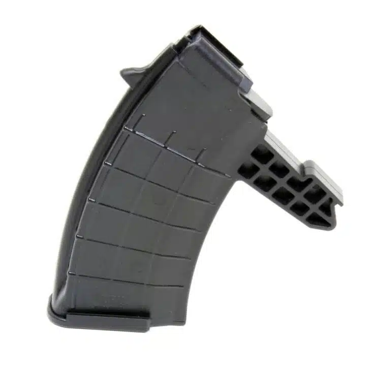 Curved SKSA5550E polymer magazine for reliable, efficient firearm ammunition storage and use.