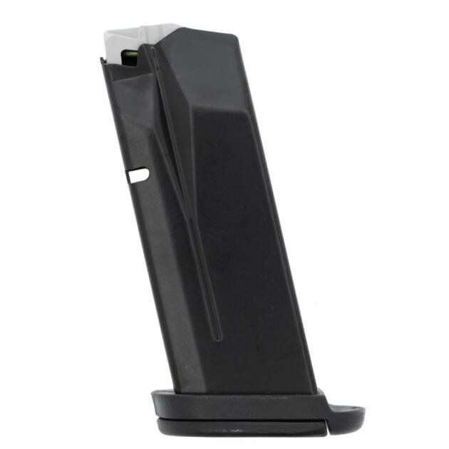 Compact black pistol magazine with round indicator for reliable feeding and performance.