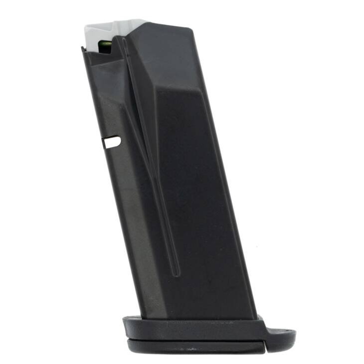 Compact black pistol magazine with round indicator for reliable feeding and performance.