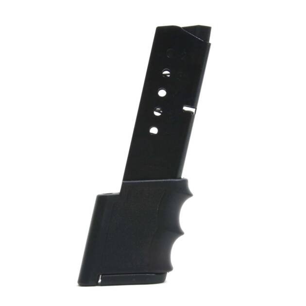 Durable black metal firearm magazine with ergonomic grip and round count visibility for quick reloading.