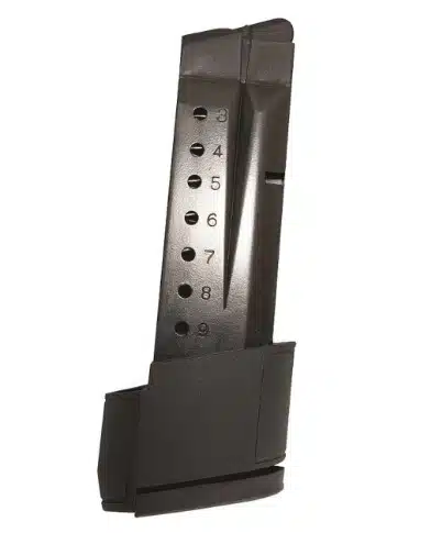 High-performance black firearm magazine, reliable 10-round capacity for semi-automatic shooting enthusiasts.