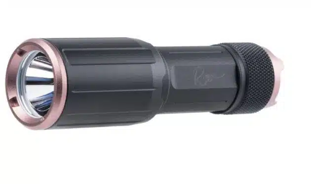 Sleek black waterproof flashlight with adjustable brightness, ideal for outdoor adventures and emergencies.