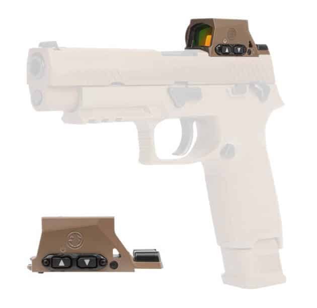 Modern semi-automatic pistol with reflex sight and tactical light for enhanced accuracy and visibility.