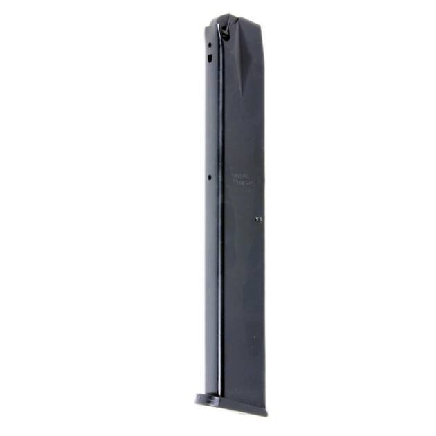 High-capacity metal magazine for semi-automatic firearms, ensuring reliable ammunition feeding and performance.
