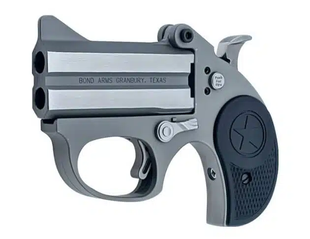 Sleek gray compact handgun with textured grip and safety lever, ideal for everyday carry.