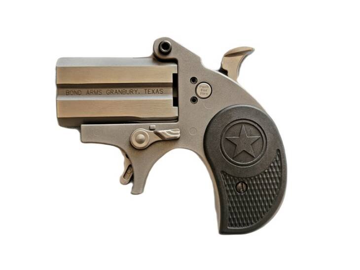Sleek compact tan revolver with ergonomic grip and distinctive star emblem for efficient close-range use.