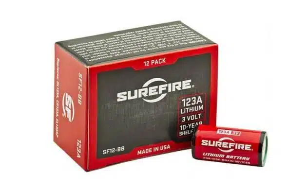 Surefire CR123A Batteries - Reliable 12-pack with 15-year shelf life for all your devices.