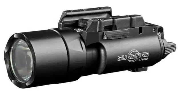 Tactical flashlight SUX300UA for firearms—durable, adjustable brightness, ideal for security and outdoor use.