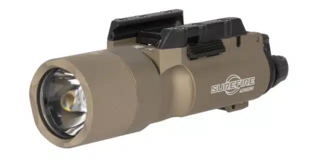 Durable tactical tan flashlight with high-intensity illumination, ergonomic grip, and versatile mounting options.