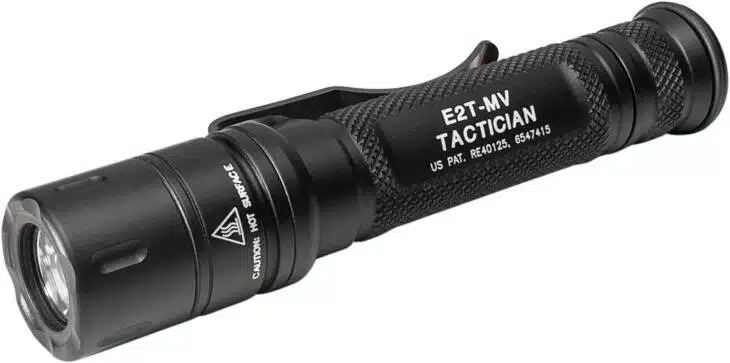 Compact E2T-MV Tactician Tactical Flashlight: Durable, portable, and bright for any situation.