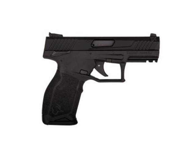 Sleek matte black semi-automatic handgun with ergonomic grip for enhanced performance and control.