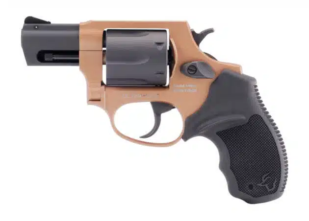 Taurus 856 Snub-Nose Revolver: stylish two-tone design for concealed carry and personal defense.