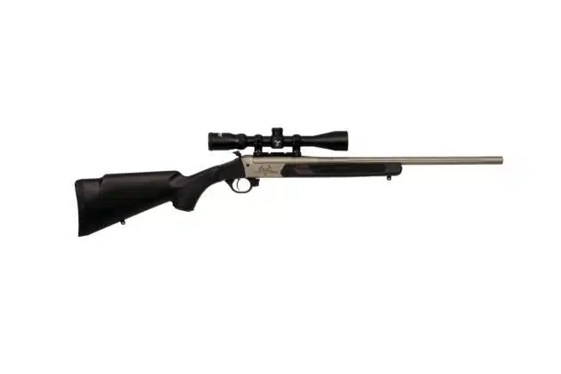 Sleek precision rifle with a polished barrel, robust scope, and ergonomic polymer stock.