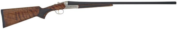 Sleek double-barreled shotgun with polished finish and ergonomic wooden stock for sport and hunting.