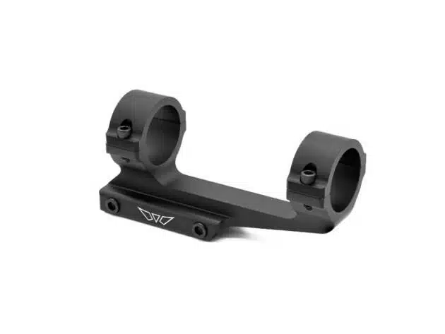 Lightweight dual-ring scope mount for rifles, durable matte black finish, compatible with Picatinny/Weaver rails.