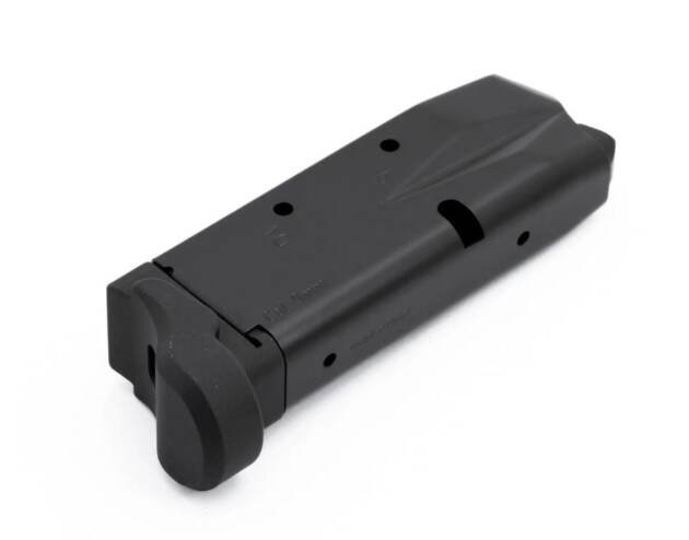 Durable matte black WC975FRD8D9 firearm magazine with capacity holes for quick round checks.
