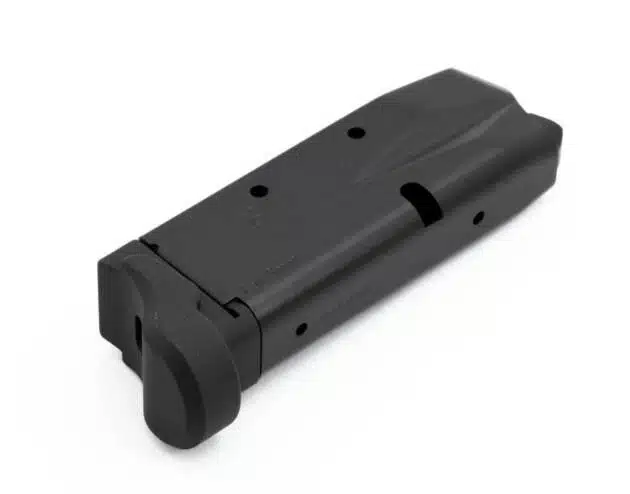 Durable matte black WC975FRD8D9 firearm magazine with capacity holes for quick round checks.