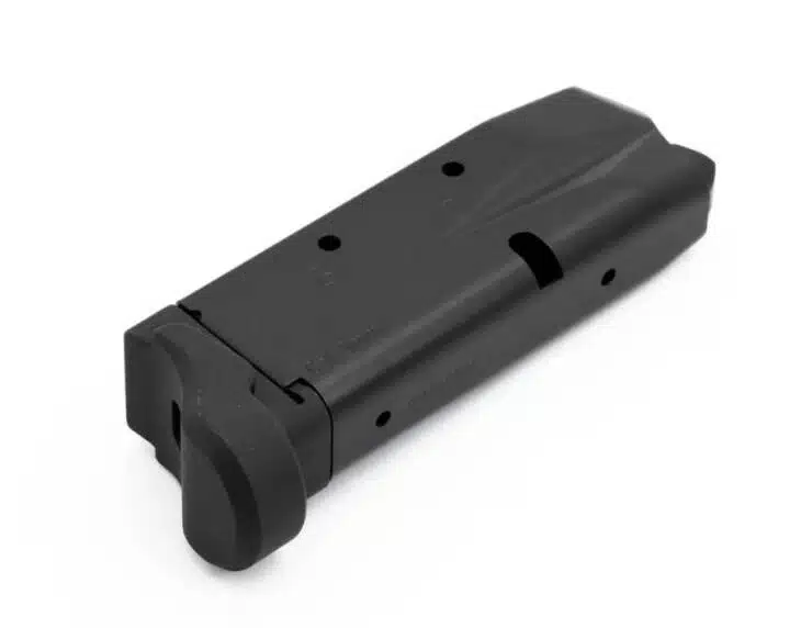 Durable matte black WC975FRD8D9 firearm magazine with capacity holes for quick round checks.