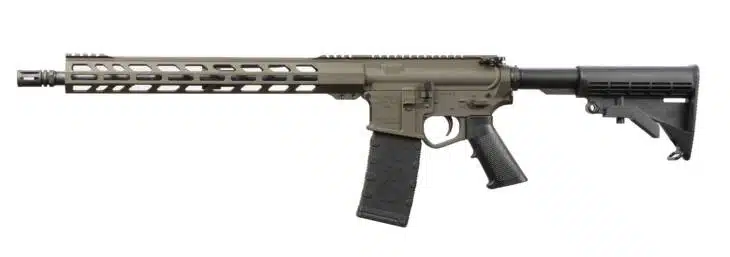 Sleek tactical rifle with adjustable stock, enhanced grip, and high-capacity magazine for precision shooting.