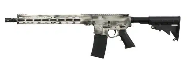 Versatile AR-15 style rifle in grey and black, featuring customizable options for sport and tactical use.