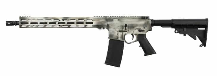 Versatile AR-15 style rifle in grey and black, featuring customizable options for sport and tactical use.