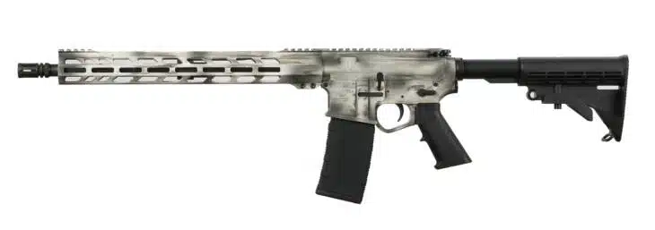 Versatile AR-15 style rifle in grey and black, featuring customizable options for sport and tactical use.