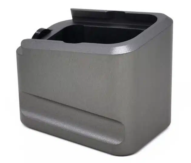 Stylish gray desk organizer with pen holder for a modern, minimalist workspace.