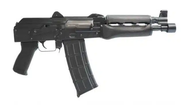 Modern tactical firearm with high-capacity magazine and muzzle device for enhanced performance.