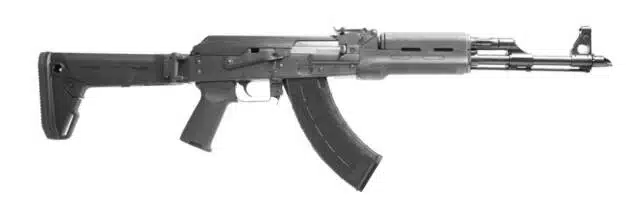 Sleek modern AK-47 variant with folding stock, durable design, and enhanced maneuverability for tactical use.