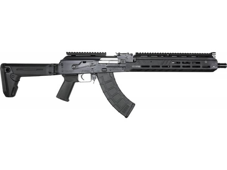 Sleek modern tactical rifle with adjustable stock, high-capacity magazine, and customizable accessories.