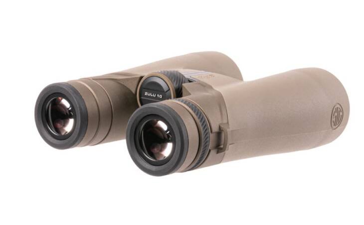 Compact tan binoculars with textured grips and multi-coated lenses for superior clarity in nature.