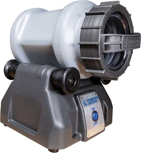 Versatile industrial polishing machine with secure material placement, stability, and mobility for efficient finishing.