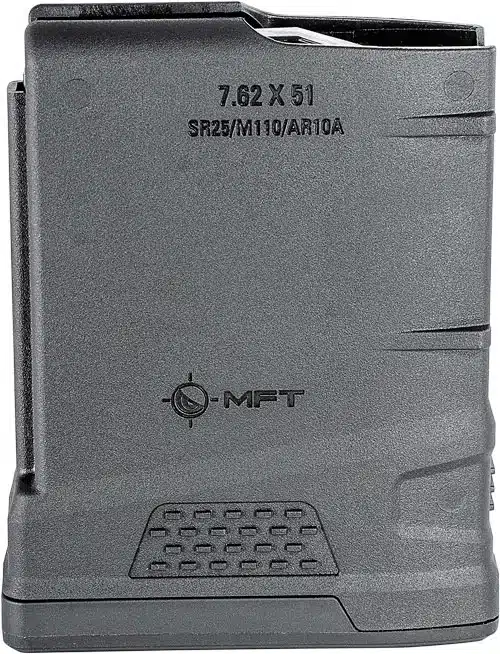 Durable 7.62 x 51 tactical magazine for SR25 and M110 rifles, ensuring reliability and quick access.