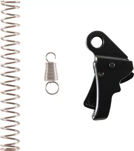 Precision steel spring and trigger assembly for efficient mechanical operation in machinery and automotive applications.