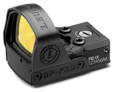 Compact DP-PRO Red Dot Sight with curved lens and adjustable turrets for precision shooting.