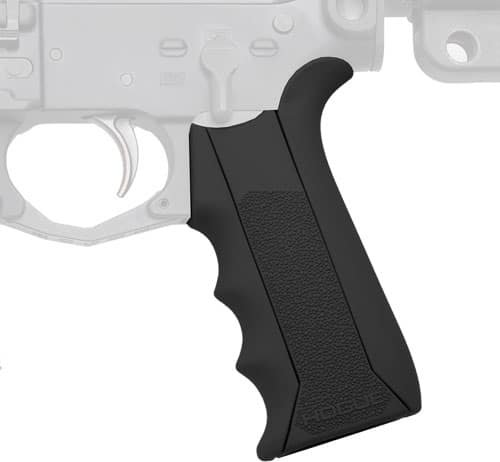 Ergonomic black pistol grip designed for optimal control and comfort in firearm handling.