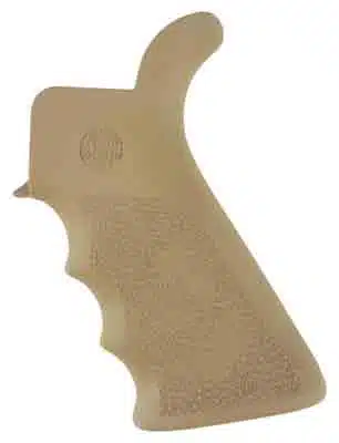 Ergonomic tan polymer firearm grip for superior control and comfort in tactical situations.
