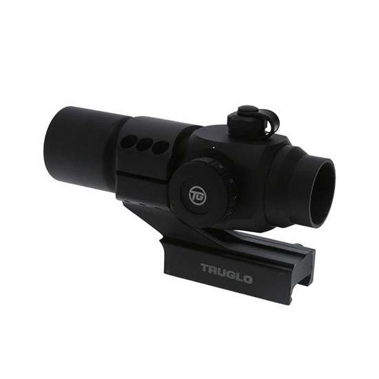 Sleek tactical red-dot sight with adjustable mount, lens cover, and ventilation for improved performance.