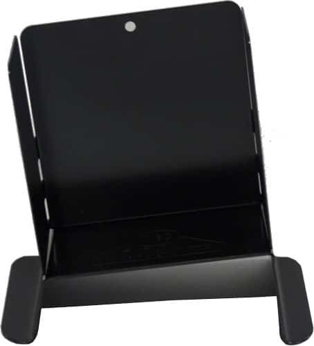 Sleek black book and tablet stand with wall mount, perfect for organizing any workspace.